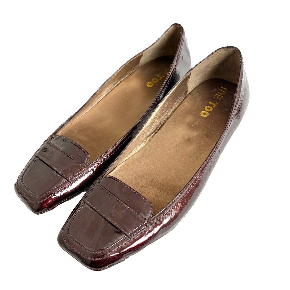 Me Too Abby Burgundy Patent Leather Low Block Heel Size 10M Square Toe Loafers